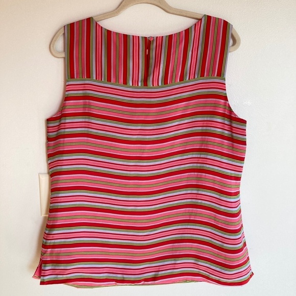 Talbots | 100% Silk Pink & Green Preppy Striped Sleeveless Blouse | Size 14 - Picture 7 of 8